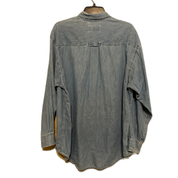VTG Eddie Bauer Button Up Denim Shirt Mens Large Lightwash Soft Blue Denim - Picture 2 of 5